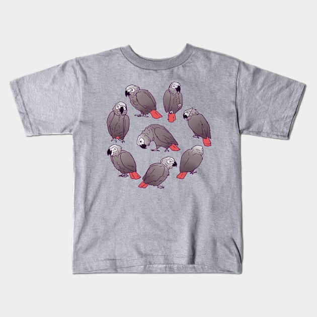 African Grey Parrot Flock Kids T-Shirt by Einstein Parrot